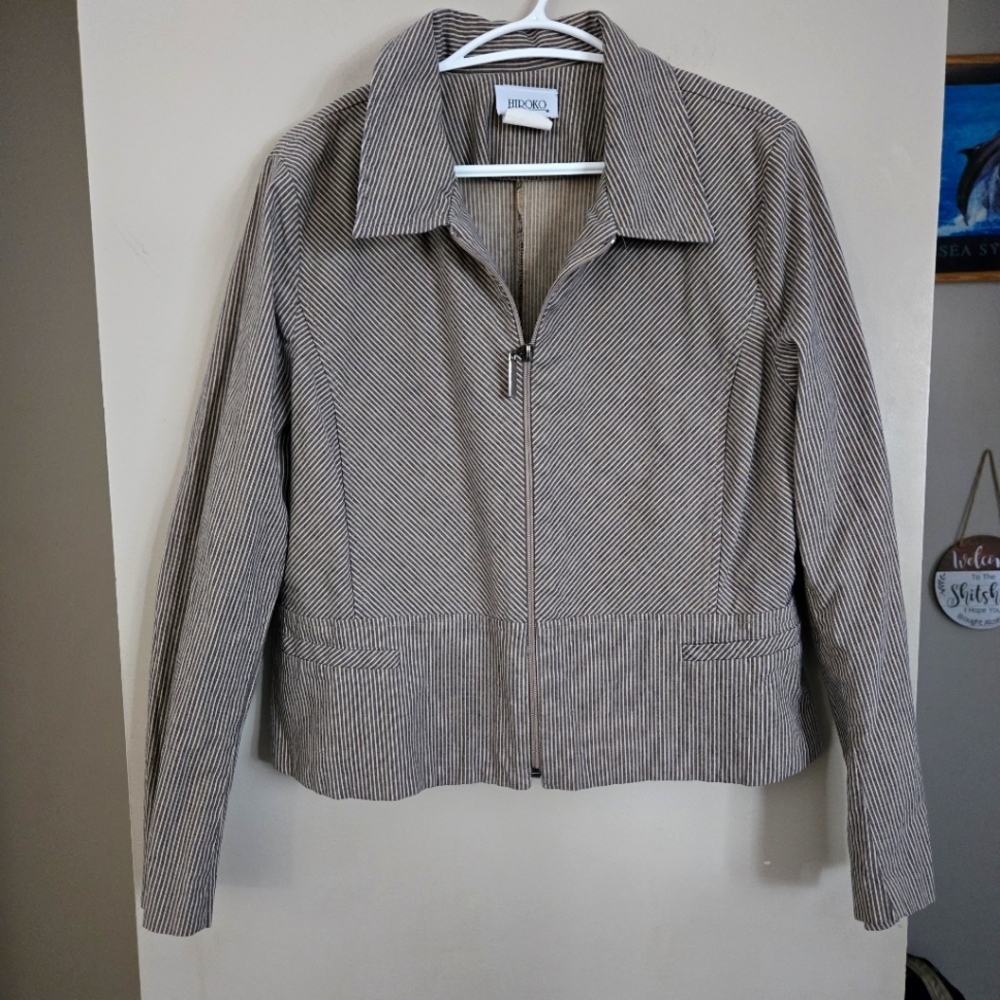 Vintage Horoko Womens Jacket Zip Up Blazer Striped Size 16